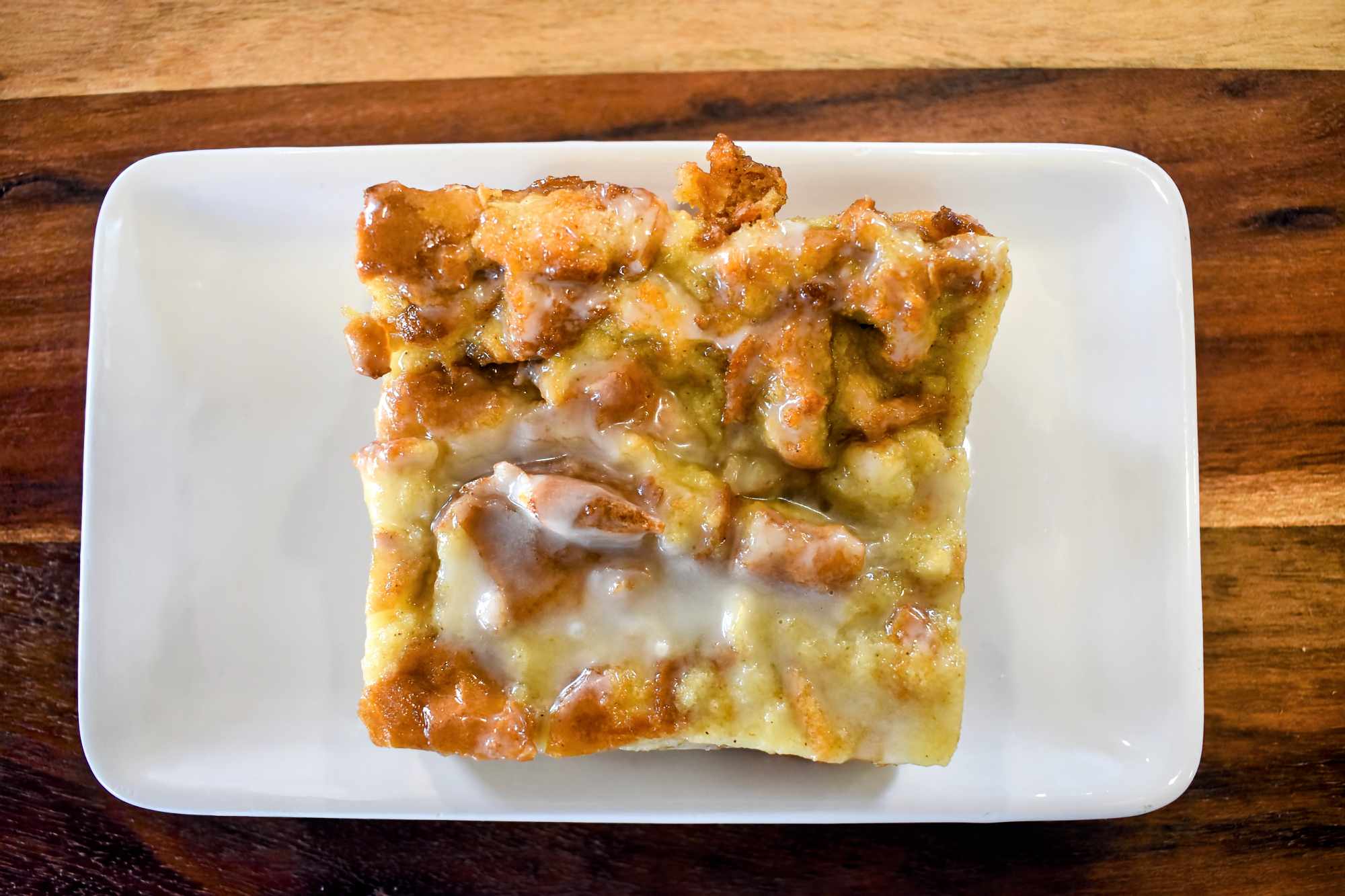Homemade bread pudding with glaze